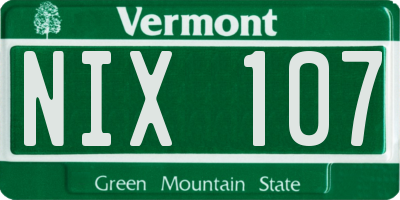 VT license plate NIX107