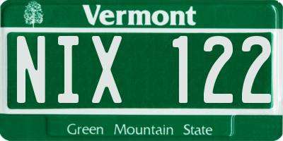 VT license plate NIX122