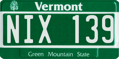 VT license plate NIX139