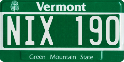 VT license plate NIX190