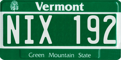 VT license plate NIX192