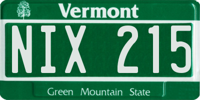 VT license plate NIX215
