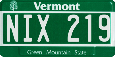 VT license plate NIX219