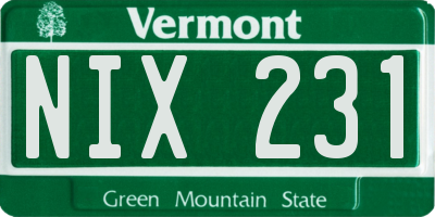 VT license plate NIX231