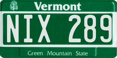 VT license plate NIX289