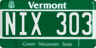 VT license plate NIX303