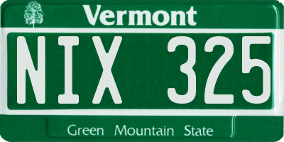 VT license plate NIX325