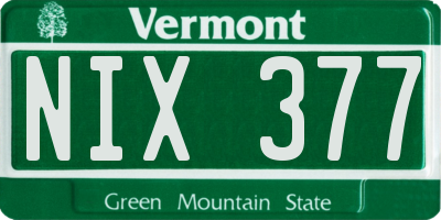 VT license plate NIX377