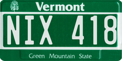VT license plate NIX418