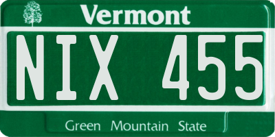 VT license plate NIX455