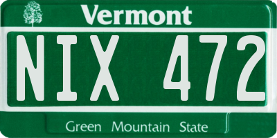 VT license plate NIX472