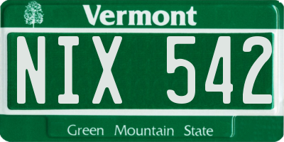 VT license plate NIX542