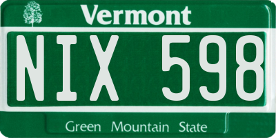 VT license plate NIX598