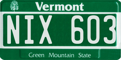 VT license plate NIX603