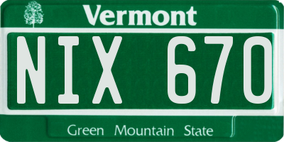 VT license plate NIX670