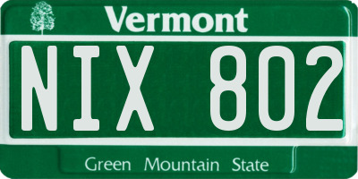 VT license plate NIX802