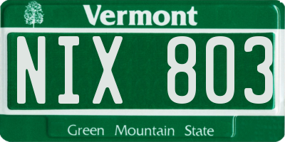 VT license plate NIX803