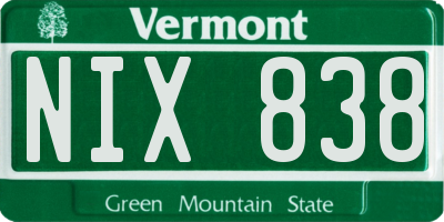 VT license plate NIX838