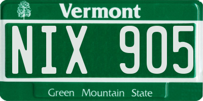 VT license plate NIX905