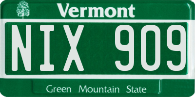 VT license plate NIX909