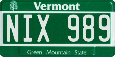 VT license plate NIX989