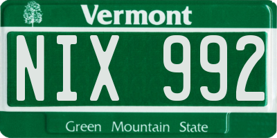 VT license plate NIX992