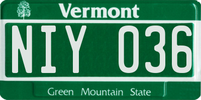 VT license plate NIY036