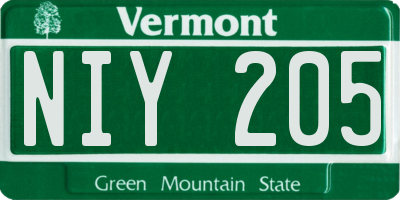 VT license plate NIY205