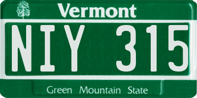 VT license plate NIY315