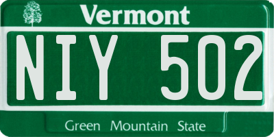 VT license plate NIY502