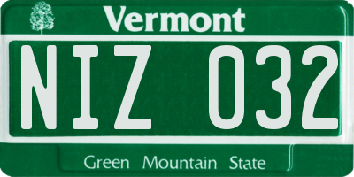 VT license plate NIZ032