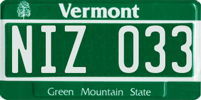 VT license plate NIZ033