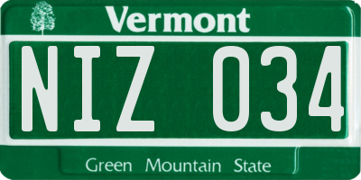 VT license plate NIZ034