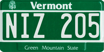 VT license plate NIZ205