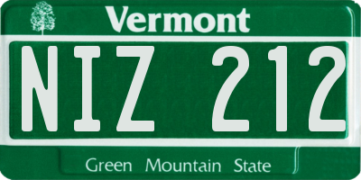 VT license plate NIZ212