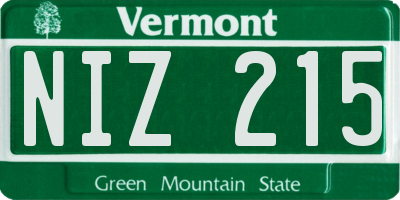 VT license plate NIZ215
