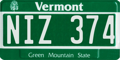 VT license plate NIZ374