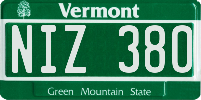 VT license plate NIZ380