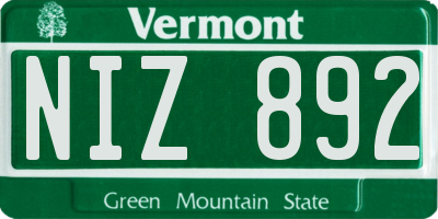 VT license plate NIZ892