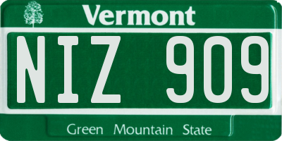 VT license plate NIZ909
