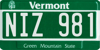 VT license plate NIZ981