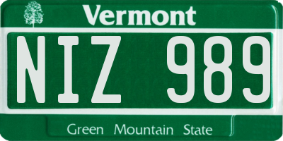 VT license plate NIZ989