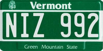 VT license plate NIZ992