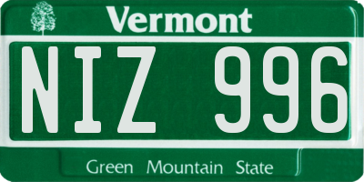VT license plate NIZ996