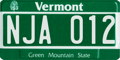 VT license plate NJA012