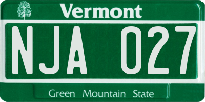VT license plate NJA027