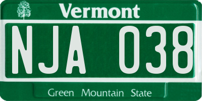 VT license plate NJA038
