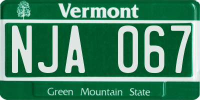 VT license plate NJA067