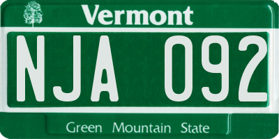 VT license plate NJA092
