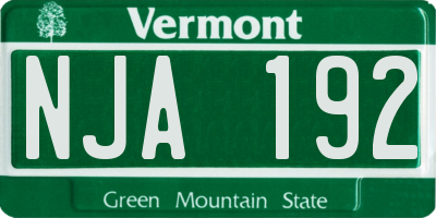 VT license plate NJA192